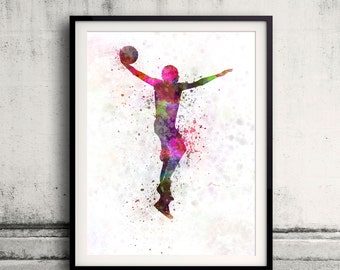 Young man basketball player dunking 8x10 in. to 12x16 in. Poster Digital Wall art Illustration Print Art Decorative  - SKU 0482