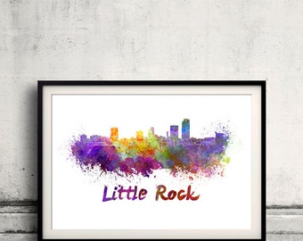 Little Rock skyline in watercolor over white background with name of city 8x10 in. to 12x16 in. Poster art Illustration Print  - SKU 0242