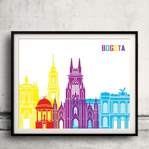 Bogota pop art skyline 8x10 in. to 12x16 in. Fine Art Print Glicee Poster Gift Illustration Pop Art Colorful Landmarks SKU 1162 image 1