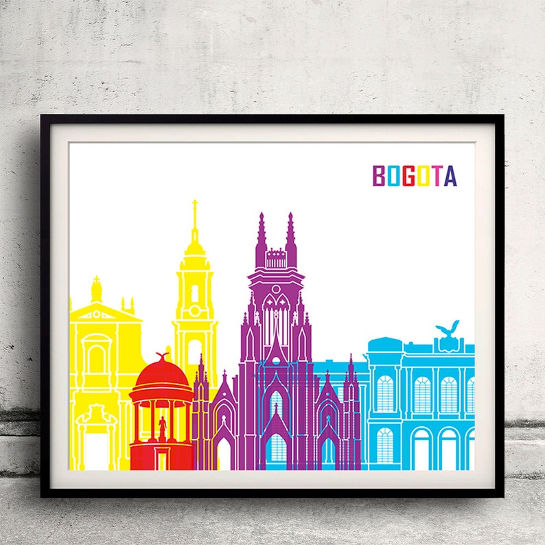 Bogota pop art skyline 8x10 in. to 12x16 in. Fine Art Print Glicee Poster Gift Illustration Pop Art Colorful Landmarks SKU 1162 image 1