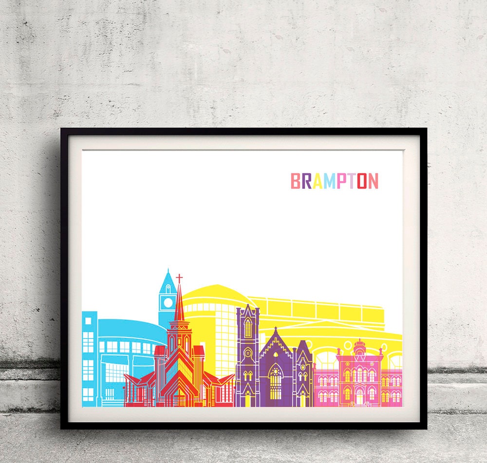 Brampton skyline in watercolor background SKU 1597 Fine Art Print Glicee Poster Gift Illustration Colorful