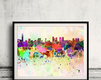 Tel Aviv skyline in watercolor background 8x10 in to 12x16 Poster Digital Wall art Illustration Print Art Decorative  - SKU 0047