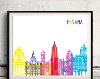 Havana pop art skyline 8x10 in. to 12x16 in. Fine Art Print Glicee Poster Gift Illustration Pop Art Colorful Landmarks - SKU 0545