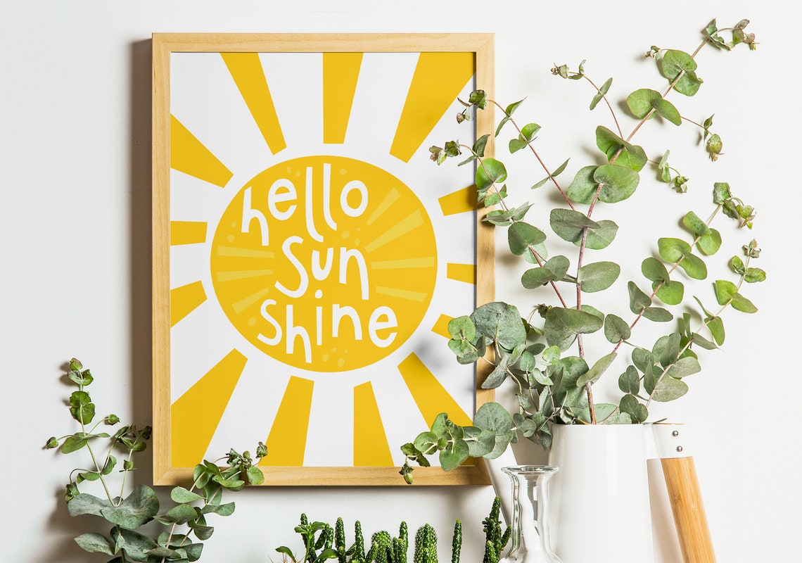 Hello Sunshine Printable Wall Art Sunburst Boho Dorm Decor Etsy