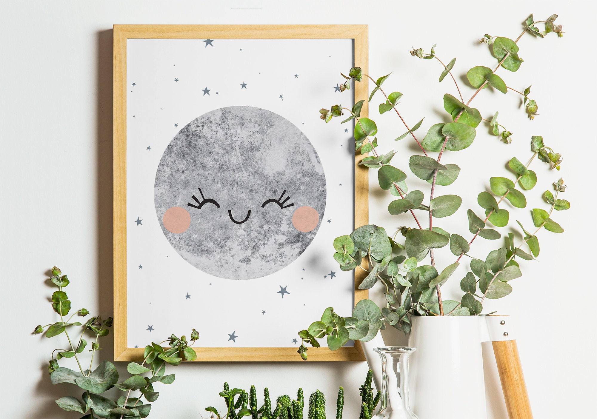 Cute Moon Bedroom Decor Printable Nursery Wall Art Moon and Etsy