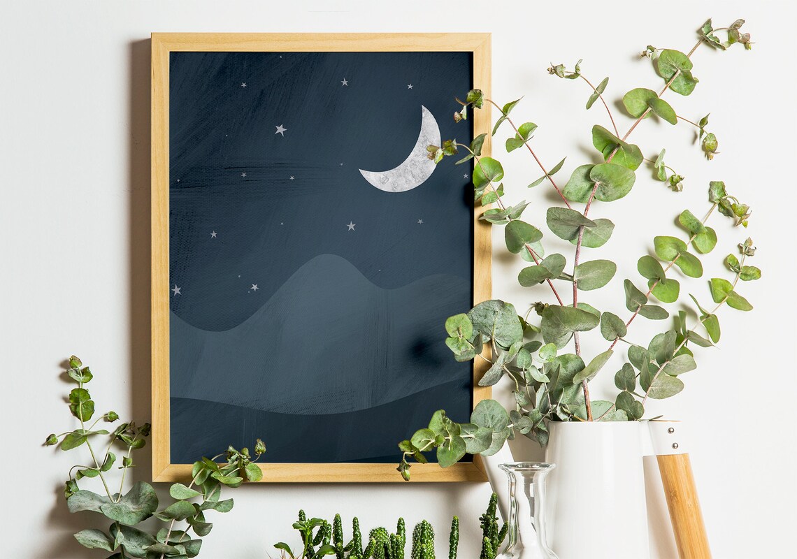 Night Sky Bedroom Wall Art Navy Blue Wall Art Printable Etsy