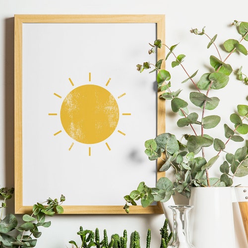 Sunshine Printable Wall Art Sunburst Yellow Decor Sun Etsy