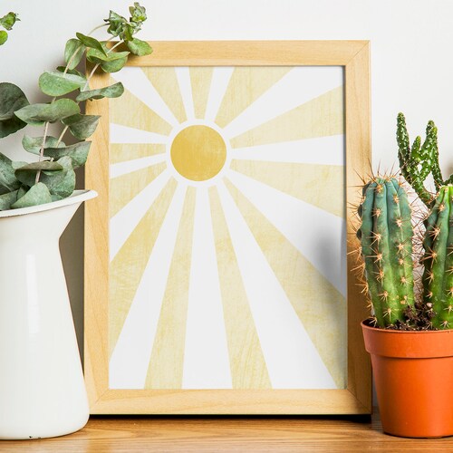 Sunshine Printable Wall Art Sunburst Yellow Decor Sun Etsy
