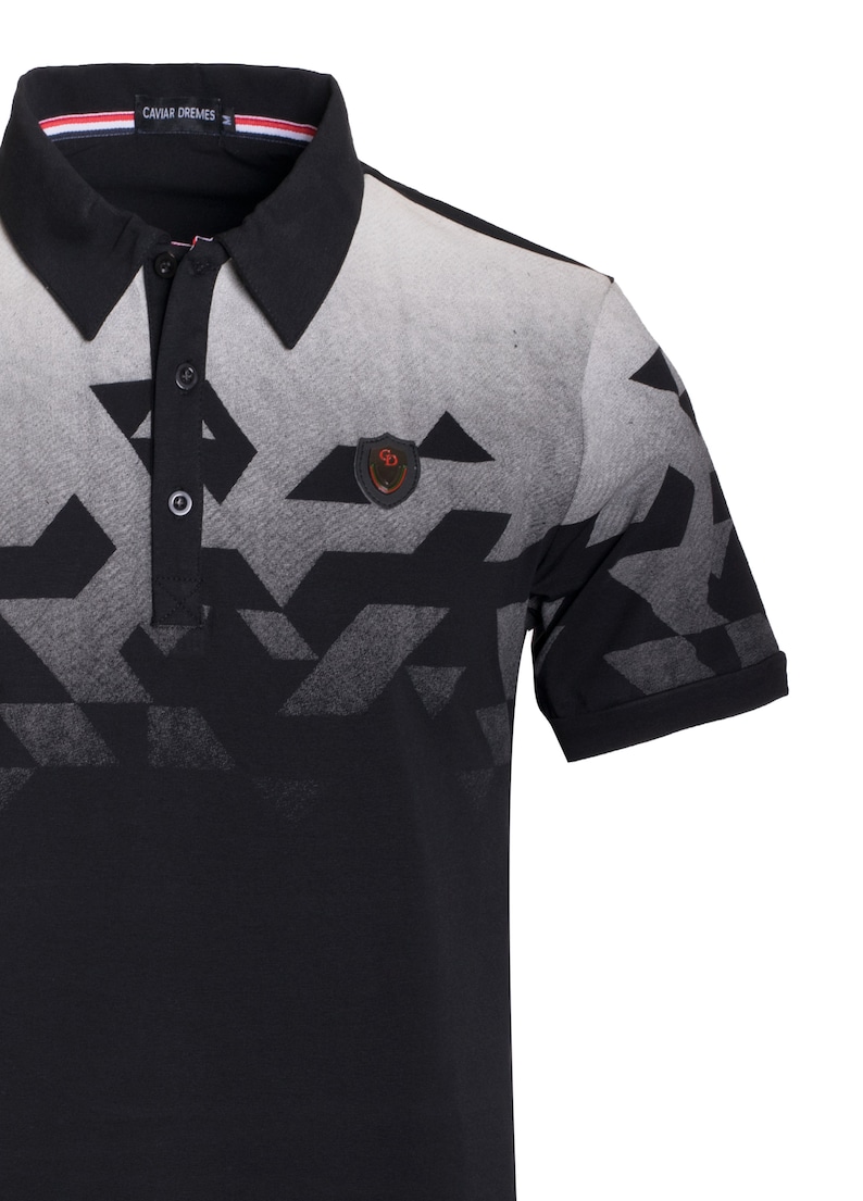New Mens X-Large Caviar Dremes Short Sleeve Polo Shirt Slim Fit Black With White Fade Tetris Design Cotton Stretch Fabric