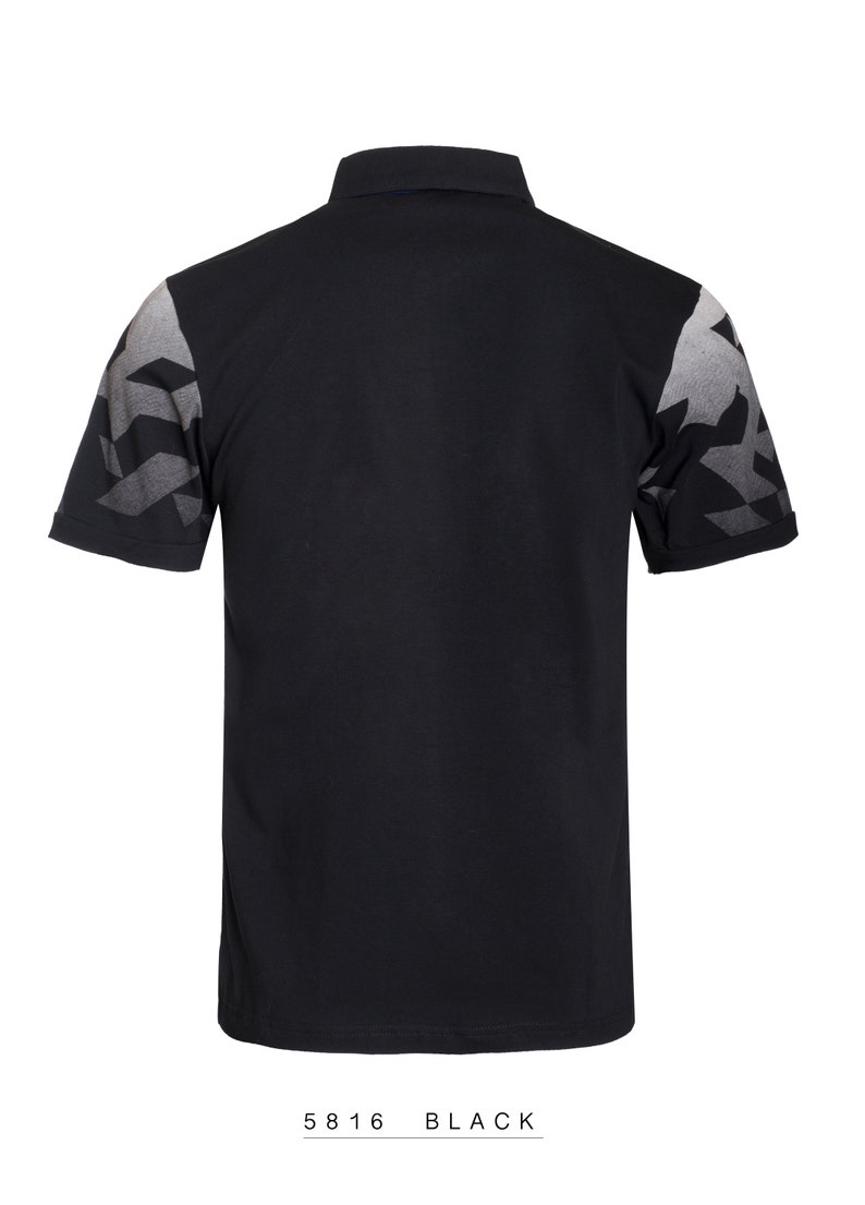 New Mens X-Large Caviar Dremes Short Sleeve Polo Shirt Slim Fit Black With White Fade Tetris Design Cotton Stretch Fabric