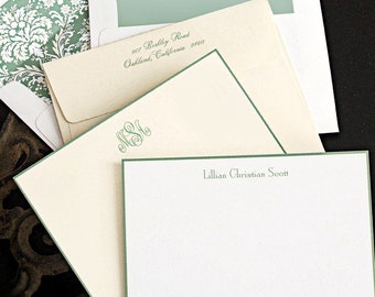 Sage Hand Bordered Correspondence Cards / Set of 25 Raised Ink Cards / 4110