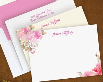 Pink Floral Correspondence Cards | Pink Flower Stationery Set | Stationary for a Woman | Set of 24 | PRETTY in PINK NOTECARDS | 3563