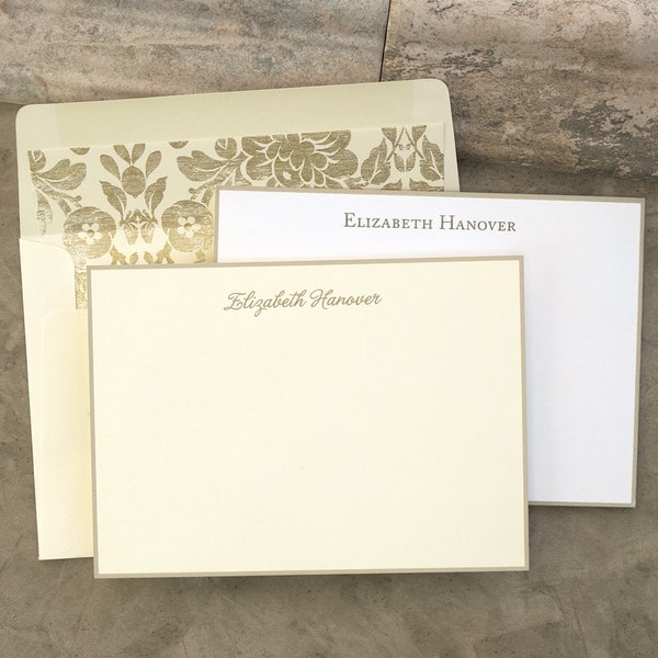 Taupe Hand Bordered Cards / Monogram Correspondence Cards / Taupe Hand Bordered CRC / 3503