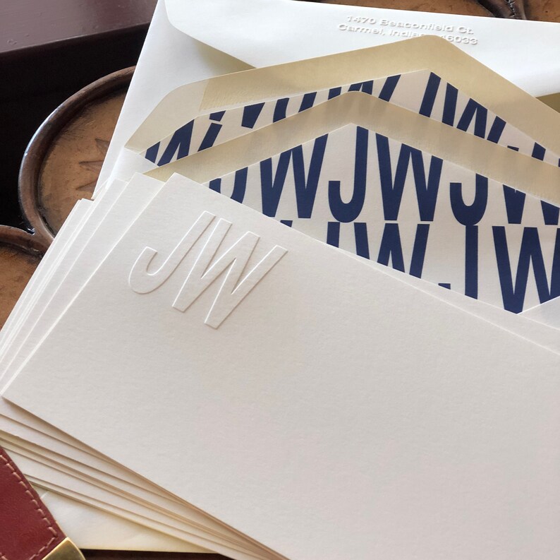 Embossed Initial Note Cards Embossed Stationery Stationary Etsy