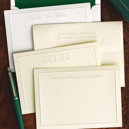 Embossed Note Cards Embossed Border Notecards Flat Cards Etsy