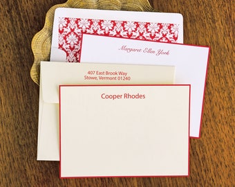 Red Hand Bordered Correspondence Cards / Set of 25 Personalized Raised Ink Cards / 5920