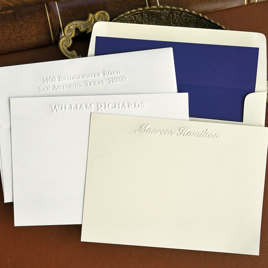 Emboss Name Note Cards Flat Note Cards Personalized Simple Stationary