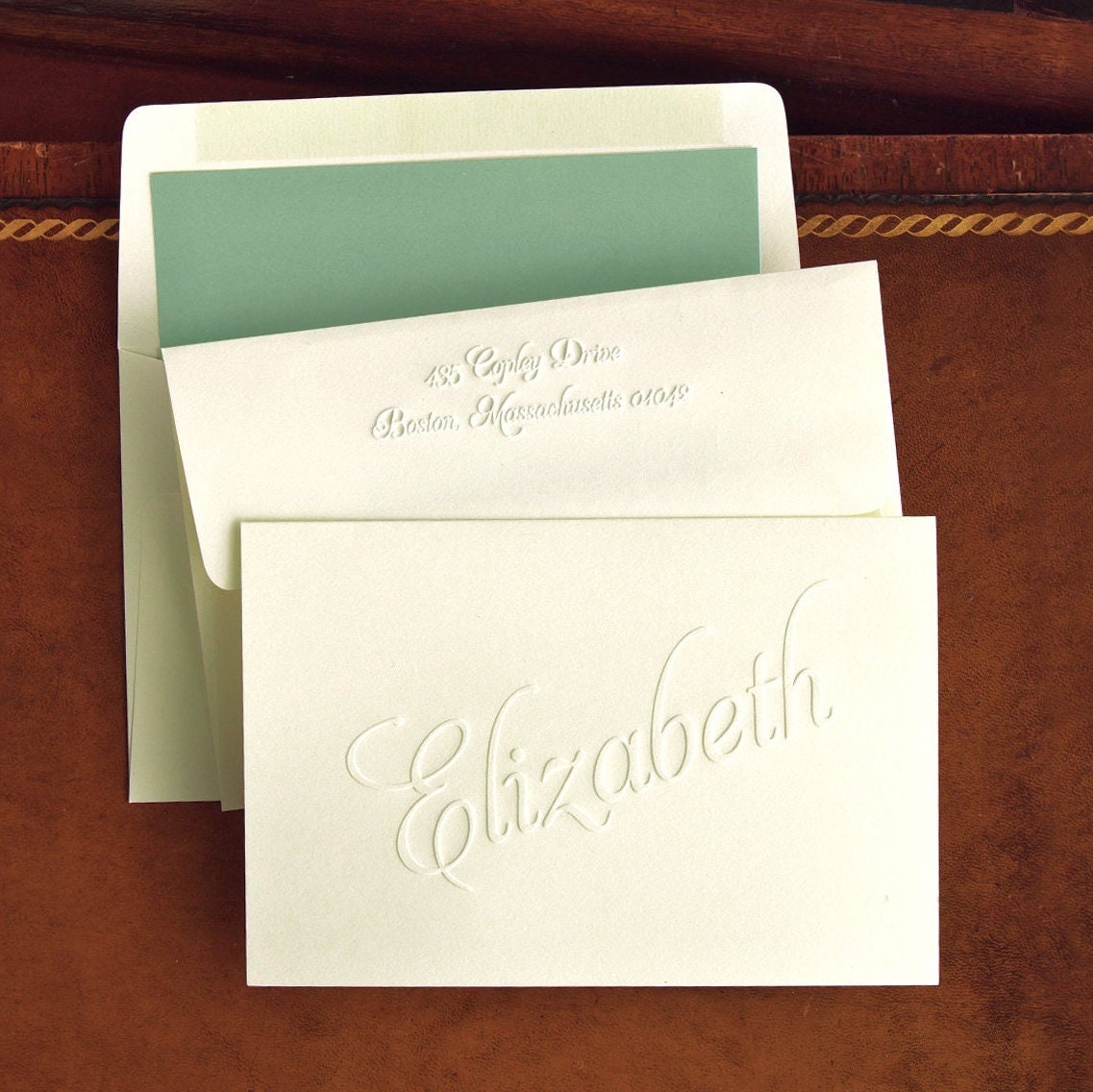 Emboss Note Cards Embossed Name Script Name Stationery Etsy