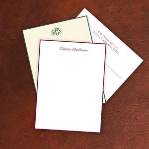 Hunter or Wine Hand Bordered Stationery Sheets / Set of 25 Personalized Letter Sheets / 3986