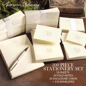 300 Piece Embossed Stationery Set | Personalized Stationary Set | Emboss Notecards | Embossed Monogram Note Cards | 1390