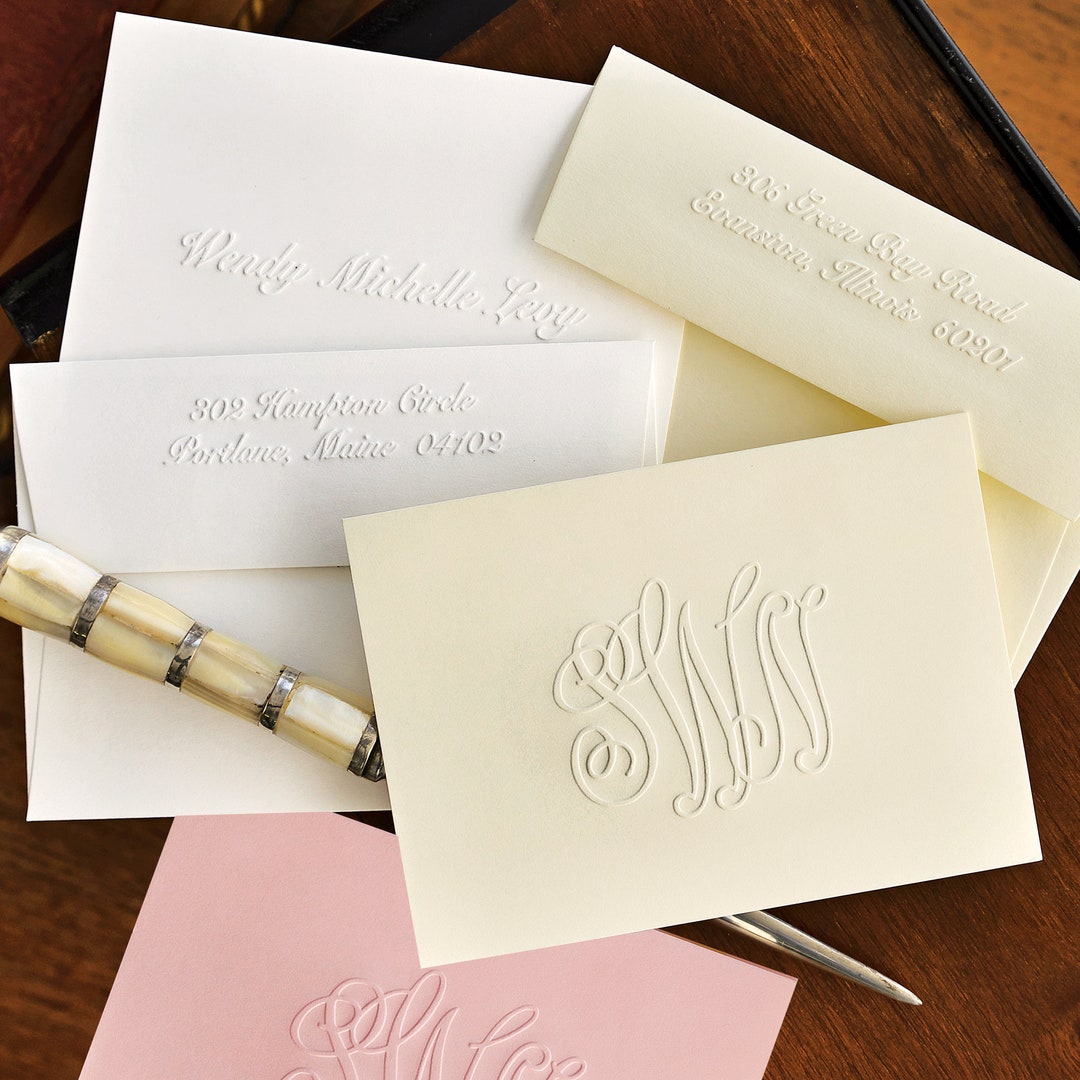 Emboss Note Cards Emboss Stationery Personalized Stationary Set Emboss