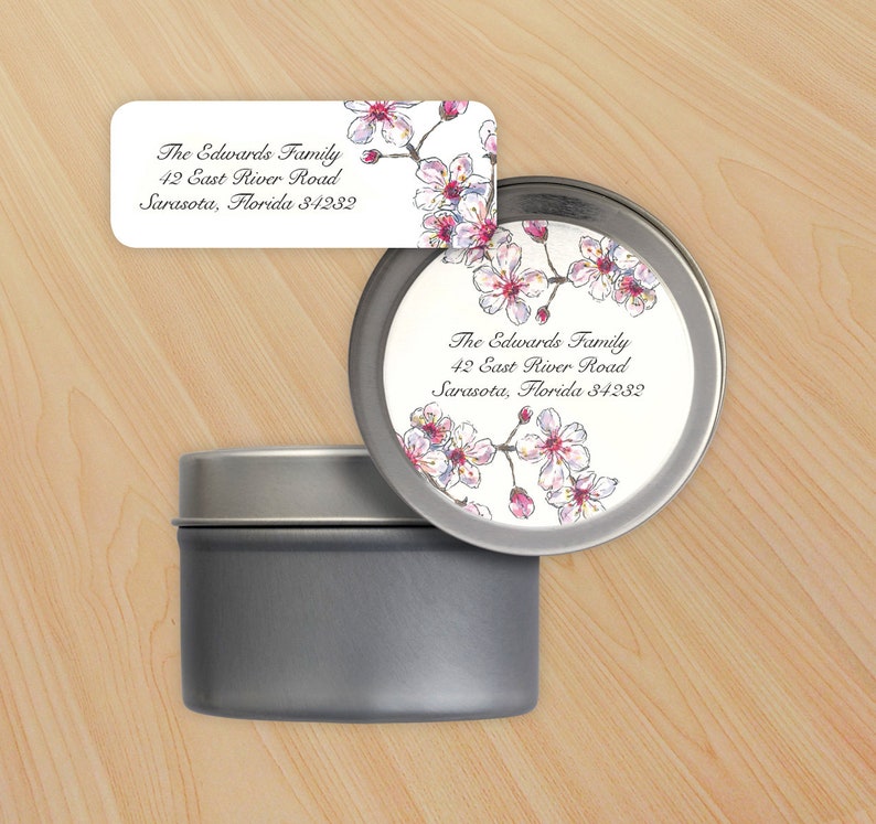 Cherry Blossom Return Address Labels 90 Labels with Printed Storage Tin 9473