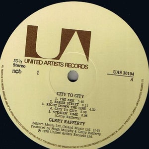 Gerry Rafferty City to City Pop 1978 Rock - Etsy