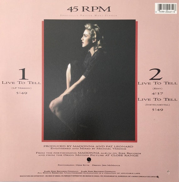 Madonna マドンナ.Live To Tell シングル カセットテープ Madonna