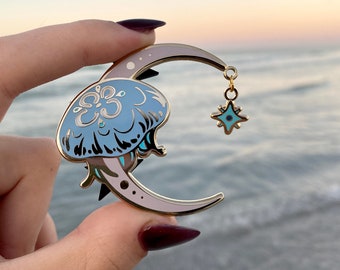 Crescent Moon Jellyfish enamel pin