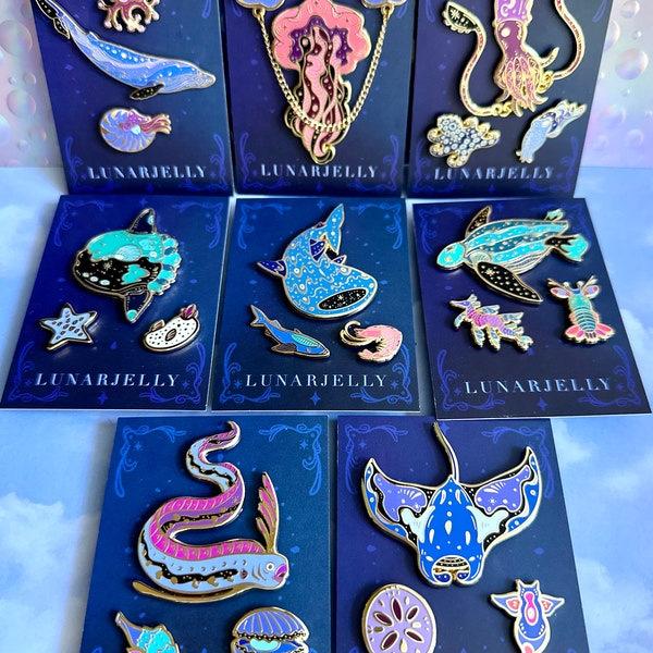 Sea Creature Enamel Pin Set: Lovely Leviathans, Celesitial Enamel Pins