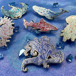 Crystal Sea Creature Enamel Pins