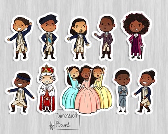 Hamilton stickers set, notebook sticker, laptop stickers, chibi sticker Alexander Hamilton, Schuyler sisters, King George Jefferson Burr