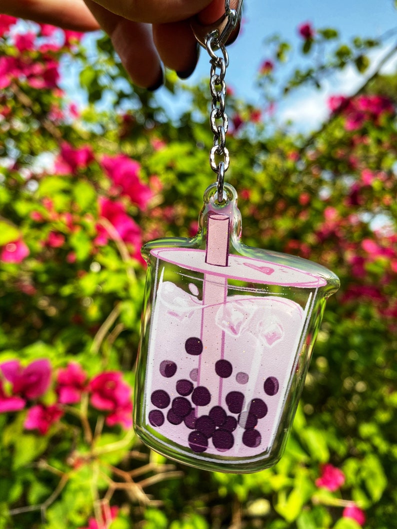 Bubble Tea Aesthetic Boba Glitter Keychain Acrylic Charm gift