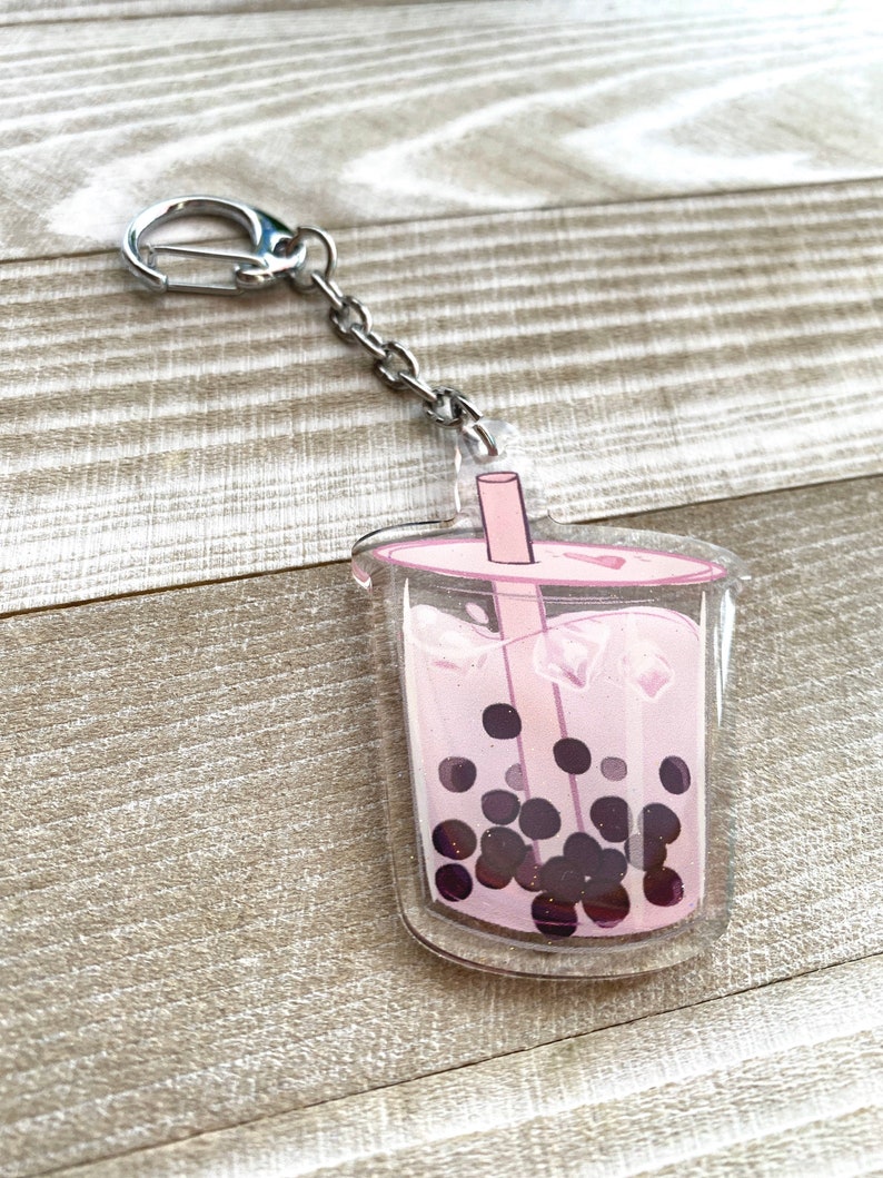 Bubble Tea Aesthetic Boba Glitter Keychain Acrylic Charm gift