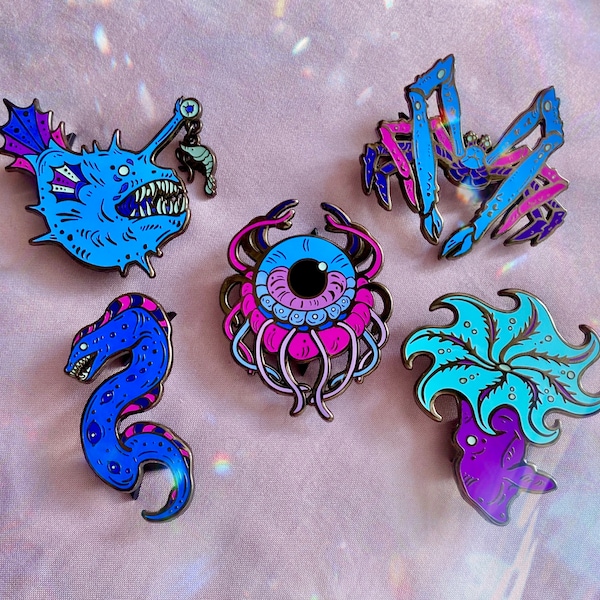 Spooky Sea Creature Enamel Pins | Glow in the dark pins