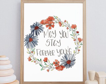 Forever Young Floral Watercolor Art Print, Nursery Decor