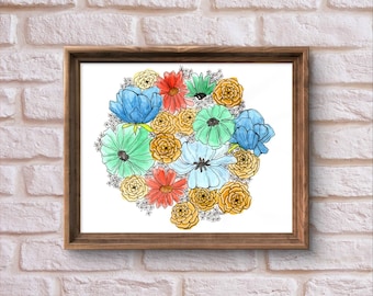 Watercolor Bouquet, 8x10 Art Print