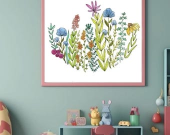 Flower Bowl watercolor, 8x10 Art Print