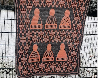 Overlay Mosaic Crochet Blanket Pattern: Winter Hats, (PDF Download)