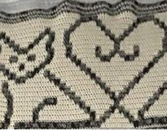 Kitty Heart Tails Overlay Mosaic Crochet Section Chart, X Grid Chart, US terms, 14" by 27", Chart Only