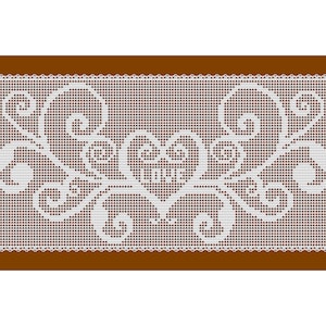 Könnte beinhalten: Weiße Häkeldeckchen mit Herzmotiv auf braunem Hintergrund.