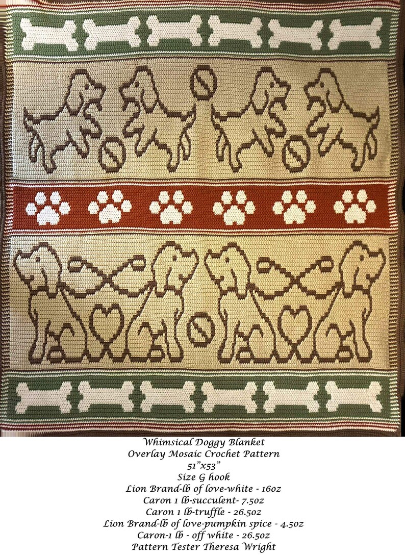 Whimsical Dog Blanket Crochet Pattern: Overlay Mosaic Chart & Written ...