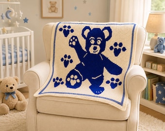 Teddy Bear LovePrints Blanket Overlay Mosaic Crochet Pattern and Chart