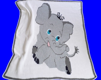 Baby Elephant Crochet Blanket Pattern: Tunisian or Single Stitch (PDF Download)