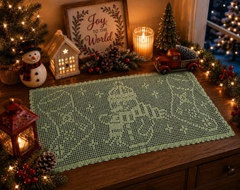 Christmas Stocking Table Runner Filet Crochet Pattern (PDF Download)