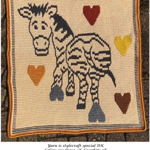 LovePrints Zebra Throw, Lapghan, Blanket, Overlay Mosaic Crochet Pattern and Charts, Digital PDF Pattern Download, Fun, home decor, Stripes image 1