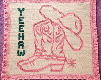 YeeHaw Cowboy Boots Blanket Overlay Mosaic Crochet Pattern