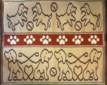Whimsical Dog Blanket Crochet Pattern: Overlay Mosaic Chart & Written Instructions (PDF Download)