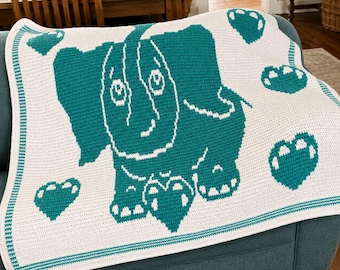 Patrón de ganchillo para manta de elefante: diseño de mosaico, incluye diagrama (PDF digital).