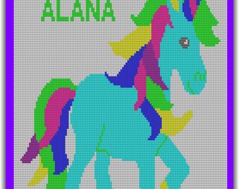 Unicorn - Toddler Sized Lapghan - Tunisian or Single Crochet - Pattern and Charts - Baby Blanket - Easy Crochet - Instant Pattern Download